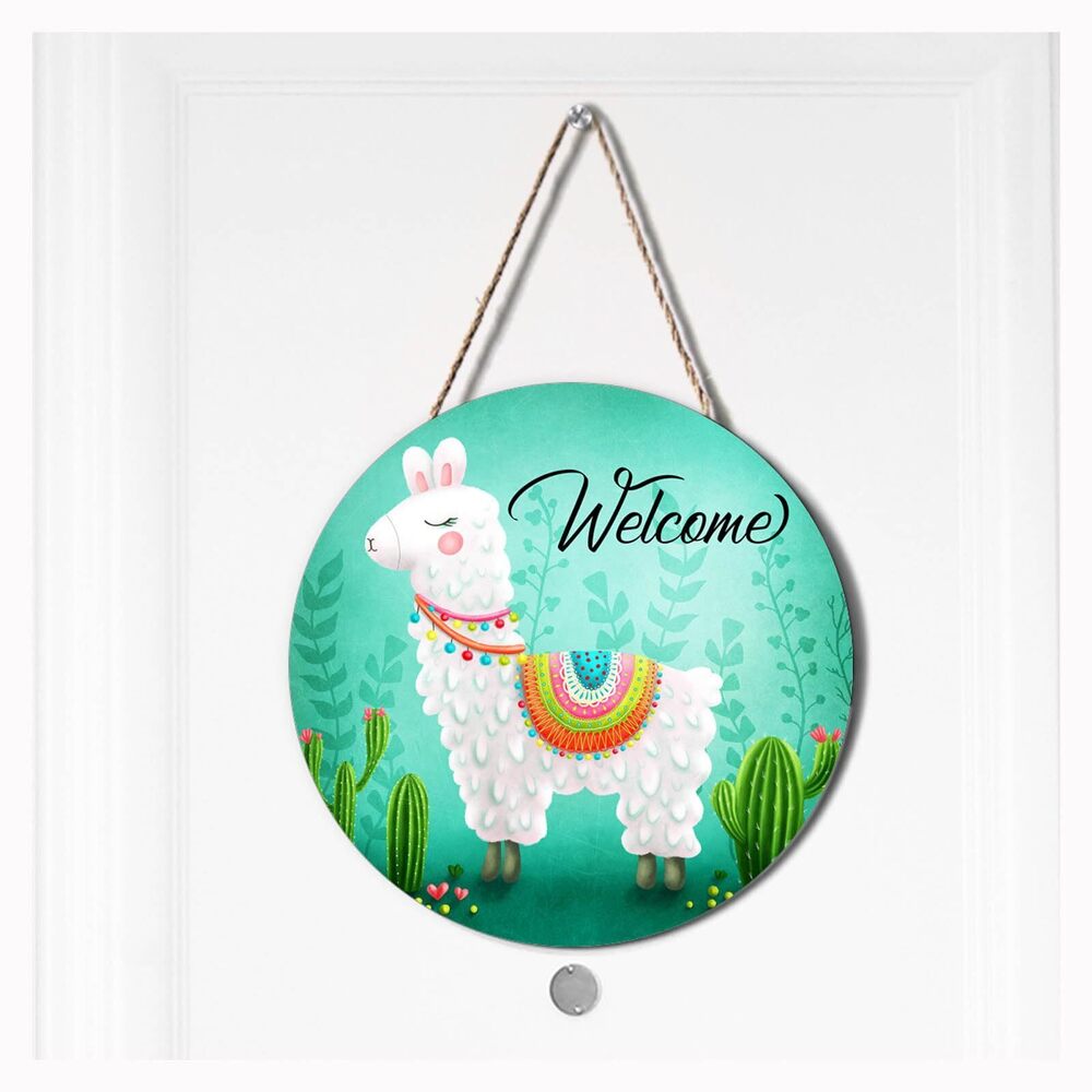 7491 Welcome Door Sign Wreath Door Hanger Llama, Cute Welcome Signs Front - Picture 1 of 7